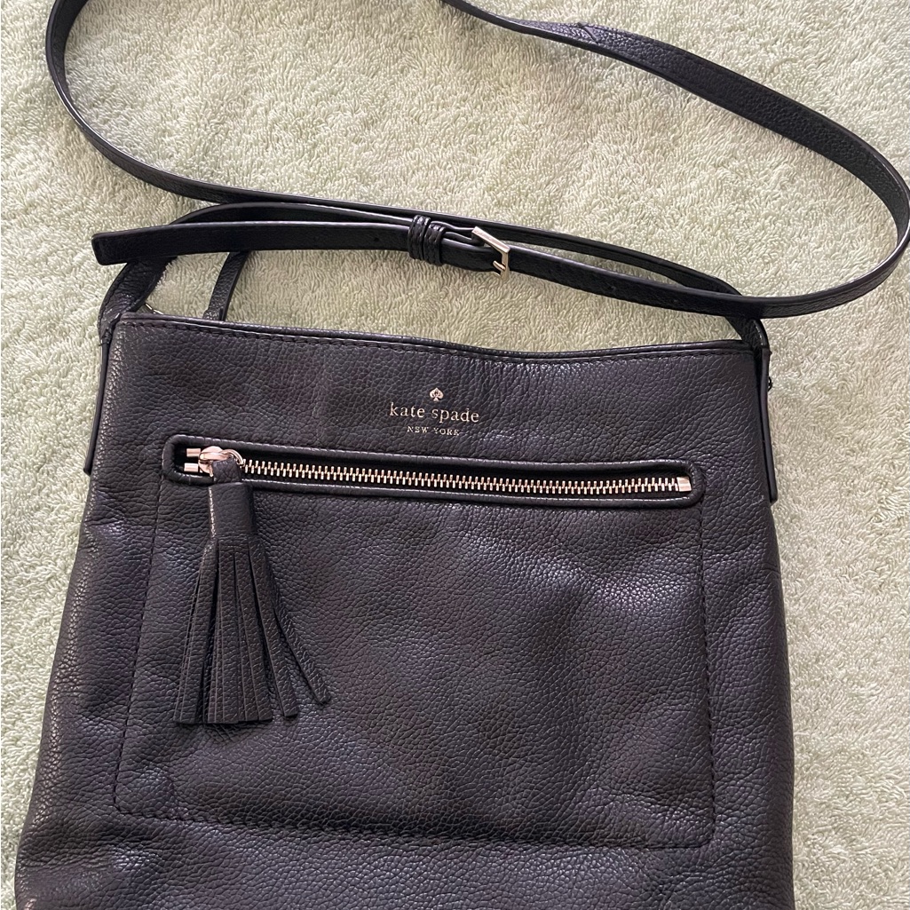 Kate Spade New York Black Leather Crossbody Bag Slim Zip Purse Gold Hardware